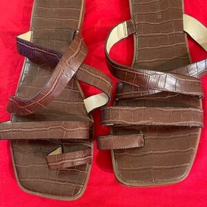 Marc Fisher Croc-Embossed Strappy Sandals